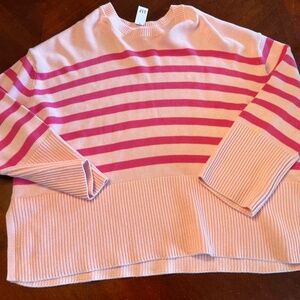 Gap Pink/Dark Pink Striped Cotton Slouchy Sweater size XL NWT